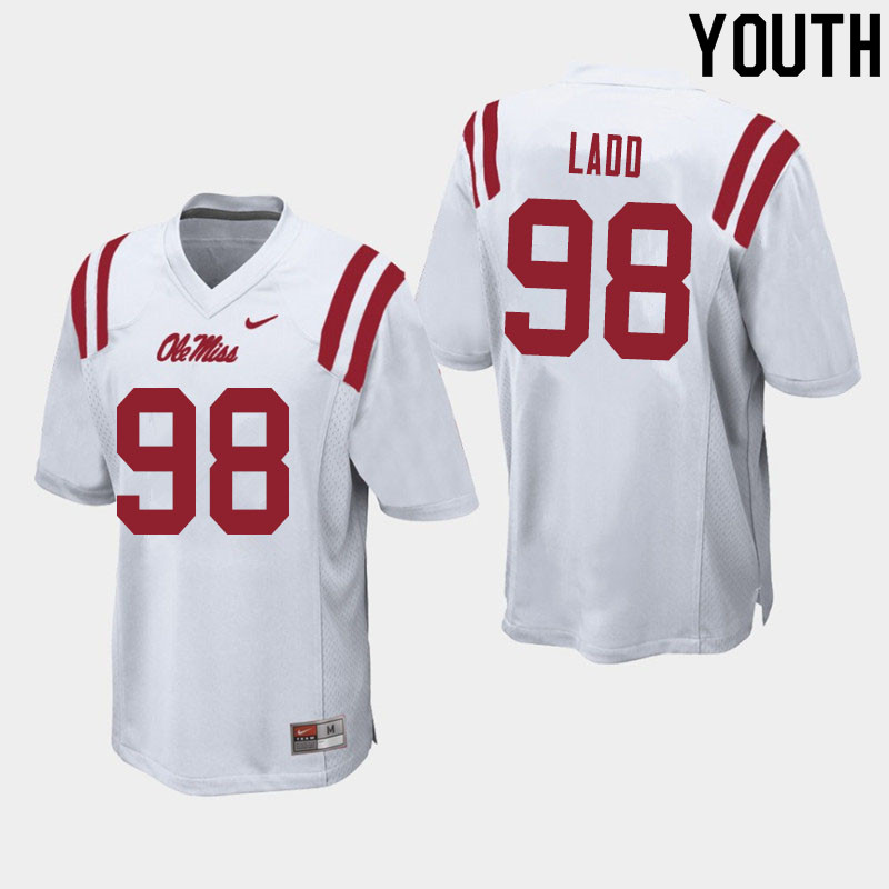 Youth #98 Clayton Ladd Ole Miss Rebels College Football Jerseys Sale-White - Click Image to Close